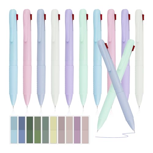 HMIEPRS 12 Stück Mehrfarbiger Kugelschreiber 4 in 1, Mehrfarbiger Stifte 0,5mm mit Index Tabs, 4 Farben Versenkbare Kugelschreiber für Büro, Schulbedarf, Studenten, Geschenk von HMIEPRS