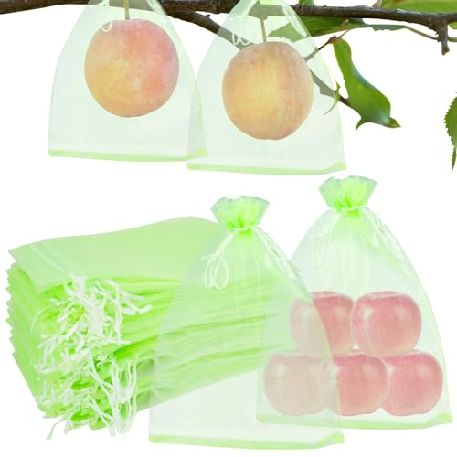 HMIEPRS 150 Stück Obst Schutzbeutel, Wiederverwendbare Traubenschutzbeutel mit Zugband, Garten Organzabeutel Netzbeutel Schützen Weintrauben Pflanzen Gemüse vor Wespen und Vögel (20 * 30cm) von HMIEPRS