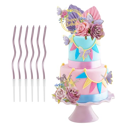 HMIEPRS 28 Stück Rose Tortendeko mit 6 Spirale Kerzen, rosa-lila Rose Geburtstagskuchen Kuchendekoration, Boho Kuchen Dekoration Blumen Zubehör für Hochzeit Geburtstag Party Leistung (Rosa-lila) von HMIEPRS