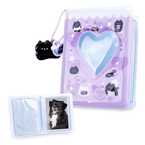 HMIEPRS 40 Taschen Mini Fotoalbum, 3-Zoll Klein Kpop-Fotokartenhalter mit Schwarzer Katze als Anhänger, Fotoalbum Einsteckalbum Liebesherz Hohl Fotohüllen für Fotos Postkarten Karte (Lila, 6 x 9 cm) HMIEPRS 40 Taschen Mini Fotoalbum, 3-Zoll Klein Kpop-Fotokartenhalter mit Schwarzer Katze als Anhänger, Fotoalbum Einsteckalbum Liebesherz Hohl Fotohüllen für Fotos Postkarten Karte (Lila, 6 x 9 cm) von HMIEPRS