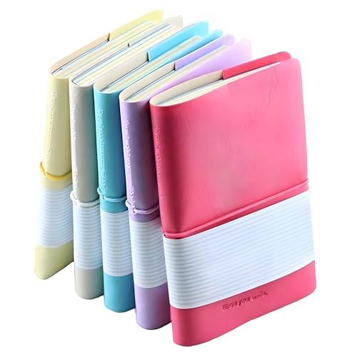 HMIEPRS 5 Stück Mini-Notizbuch, Tragbare Kleine Lächeln-Design Tagebuch/Journal mit Gummiband, Taschen-Notizblöcke mit Kunstleder-Einband für Reisen Schule Büro Geschenk (13 * 8 cm, Zufällige Farben) von HMIEPRS