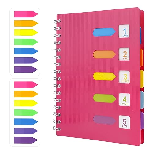 HMIEPRS A5 Spiralblock Notizbuch 5 Index Tabs, WireBound Notizblock mit 5 Farbigen Teilern, Notizbuch Register Notizblock Tagebuch Spiralblock Ringblöcke für Schule, Büro, Reisen, Notizen (Rosa) von HMIEPRS