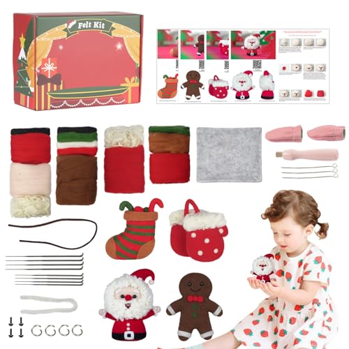 HMLTD Nadelfilz-Anfänger-Kits - Puppenherstellungs-Wollnadelfilz-Starterset,Weiche Weihnachtstierpuppe mit grundlegenden Filzwerkzeugen für Weihnachten und den Kindertag von HMLTD