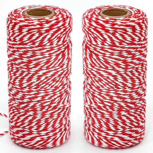 200m Rot und Weiß Bindfäden,2 Rollen Kordel rot weiß, Geschenkband rot weiß,Baumwollfaden,Ideal zum Backen, Handarbeiten, Geschenke Verpacken an Weihnachten 200m Rot und Weiß Bindfäden,2 Rollen Kordel rot weiß, Geschenkband rot weiß,Baumwollfaden,Ideal zum Backen, Handarbeiten, Geschenke Verpacken an Weihnachten von HMMHYY