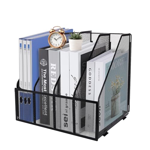 HMXLJJY A4-Zeitschriftensammler aus Netzstoff, 4 Fächer, Dokumentenhalter für Büro, Ordnung, Papier-Organizer, Aktenregal, 4 Fächer, Schwarz von HMXLJJY