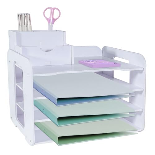HMXLJJY Briefablage mit 4 Ebenen, A4-Papierablage, Büro-Aktenablage, Schreibtisch-Organizer mit stapelbarer Ablage, Schreibtisch-Organizer mit Stifthalter, Weiß HMXLJJY Briefablage mit 4 Ebenen, A4-Papierablage, Büro-Aktenablage, Schreibtisch-Organizer mit stapelbarer Ablage, Schreibtisch-Organizer mit Stifthalter, Weiß von HMXLJJY