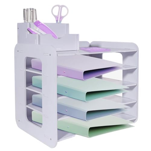 HMXLJJY Briefablage mit 5 Ebenen, A4-Papierablage, Büro-Aktenablage, Schreibtisch-Organizer mit stapelbarer Ablage, Schreibtisch-Organizer mit Stifthalter, Weiß HMXLJJY Briefablage mit 5 Ebenen, A4-Papierablage, Büro-Aktenablage, Schreibtisch-Organizer mit stapelbarer Ablage, Schreibtisch-Organizer mit Stifthalter, Weiß von HMXLJJY