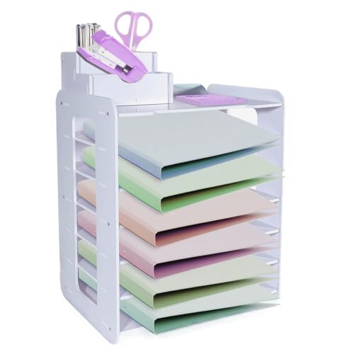 HMXLJJY Briefablage mit 7 Ebenen, A4-Papierablage, Büro-Aktenablage, Schreibtisch-Organizer mit stapelbarer Ablage, Schreibtisch-Organizer mit Stifthalter, Weiß HMXLJJY Briefablage mit 7 Ebenen, A4-Papierablage, Büro-Aktenablage, Schreibtisch-Organizer mit stapelbarer Ablage, Schreibtisch-Organizer mit Stifthalter, Weiß von HMXLJJY