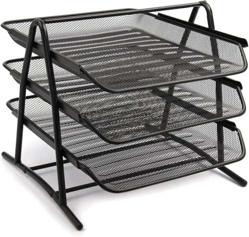 HMXLJJY Schreibtisch-Organizer aus Metallgeflecht, 3-stöckig, Briefablage, stapelbarer Dokumenten-Organizer, stapelbar, unterstützt Dokumenten-Ablagen für Zuhause, Büro, Schule, Schwarz von HMXLJJY