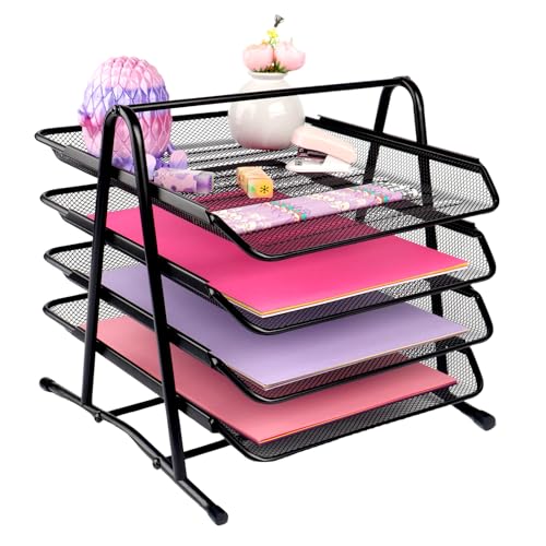 HMXLJJY Schreibtisch-Organizer aus Metallgeflecht, 4-stöckig, Briefablage, stapelbarer Dokumenten-Organizer, stapelbar, unterstützt Dokumenten-Ablagen für Zuhause, Büro, Schule, Schwarz HMXLJJY Schreibtisch-Organizer aus Metallgeflecht, 4-stöckig, Briefablage, stapelbarer Dokumenten-Organizer, stapelbar, unterstützt Dokumenten-Ablagen für Zuhause, Büro, Schule, Schwarz von HMXLJJY