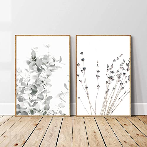 HMXQLW Lavendel Eukalyptus Botanische Bilder Wohnzimmer Deko, Leinwand Bilder Poster und Drucke Wandkunst Malerei Schlafzimmer Rahmenlos (2X50X70CM) von HMXQLW
