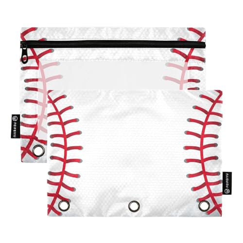 Federmäppchen für 3-Ringbuch, Baseball-Sporttaschen mit Reißverschluss, Stiftehalter mit transparentem Fenster, Schule, Klasse, Büro, 2 Stück von HMZXZ