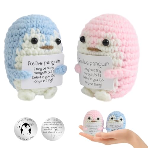 HNCY Pocket Hug Positive Pinguin, Kreative Strickwolle Positive Pinguin Puppe und Kleine Umarmung Glücksbringer, Beste Freundin, Romantische Geschenke für Freundin Kleine, Geschenke für Frauen von HNCY