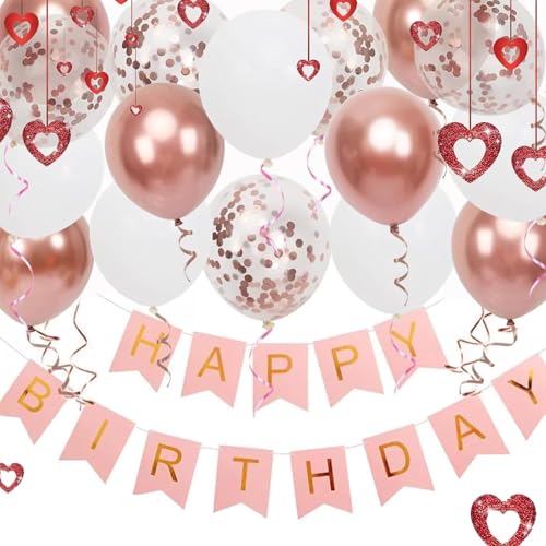 Geburtstagsdeko, Roségold und Rot Geburtstagsdekorationen, Happy Birthday Banner und Rose Gold Weiß Luftballons, Rot Herzförmiger Regen Seide Anhänger, Geburtstag Wimpelkette Banner für Frauen Mädchen Geburtstagsdeko, Roségold und Rot Geburtstagsdekorationen, Happy Birthday Banner und Rose Gold Weiß Luftballons, Rot Herzförmiger Regen Seide Anhänger, Geburtstag Wimpelkette Banner für Frauen Mädchen von HNFKOZ