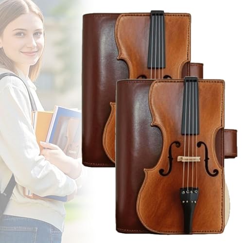 HNGKGJBL 1/2 PCS Journaling-Notizbuch, Arbeitsnotizbuch mit Violinen-Design, PU-Leder-Tagebuch für Studium, Lehrer, College, Journaling, Rezept, Schultreffen(2 PCS Dark brown) von HNGKGJBL