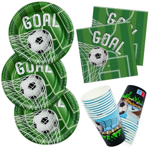 HNH 52er-Set Pappteller mit Servietten und Pappbecher für Fußballparty Partyteller Partyservietten Partygeschirr Set von HNH