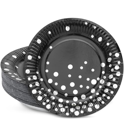 HNH Dessertteller, 18cm Pappteller 50er-Set Schwarz mit Silber Goldfolie Klein Teller Set Papierteller Partygeschirr Deko HNH Dessertteller, 18cm Pappteller 50er-Set Schwarz mit Silber Goldfolie Klein Teller Set Papierteller Partygeschirr Deko von HNH