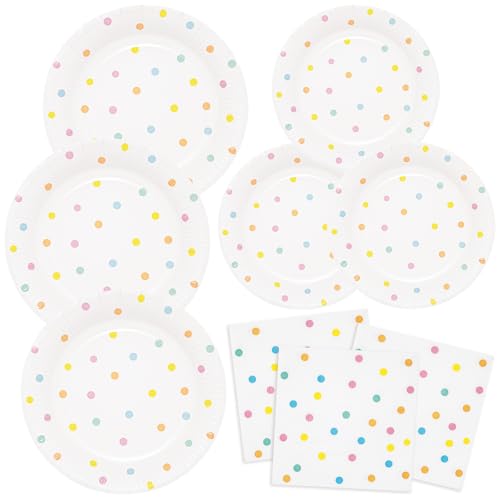 HNH Pappteller Servietten Set Partyteller Mehrfarbig Gepunktet 18cm Dessertteller, 23cm Papierteller mit 33cm Papierservietten Geburtstag Partygeschirr Deko für 16 Personen HNH Pappteller Servietten Set Partyteller Mehrfarbig Gepunktet 18cm Dessertteller, 23cm Papierteller mit 33cm Papierservietten Geburtstag Partygeschirr Deko für 16 Personen von HNH