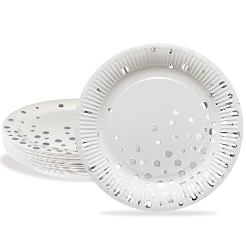 HNH Pappteller Set 23cm 24er-Set Weiß mit Silber Goldfolie Partyteller Partygeschirr Deko Papierteller HNH Pappteller Set 23cm 24er-Set Weiß mit Silber Goldfolie Partyteller Partygeschirr Deko Papierteller von HNH