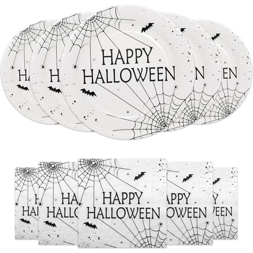 HNH Pappteller Set Servietten Halloween Spinnennetz 40er-Set Partyteller mit Papierservietten Set Partygeschirr Deko HNH Pappteller Set Servietten Halloween Spinnennetz 40er-Set Partyteller mit Papierservietten Set Partygeschirr Deko von HNH