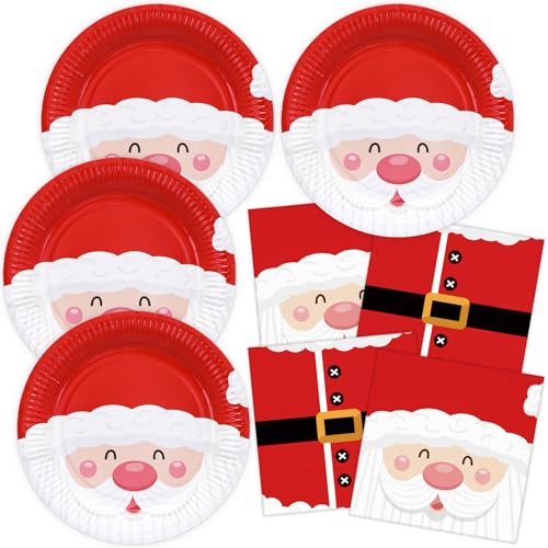 HNH Pappteller Weihnachten Servietten Set 40 Stück Weihnachtsmann Rot Weihnachtsteller Weihnachtsservietten für Partygeschirr Dekoration von HNH