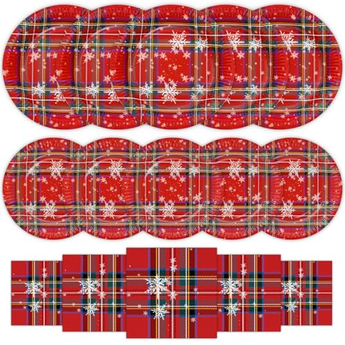 HNH Pappteller Weihnachten Servietten Set 48er-Set für 16 Personen Weihnachtsteller Weihnachtsservietten Dessertteller Schottisch Rot mit Weiß Schneeflocke Partygeschirr Tischdeko HNH Pappteller Weihnachten Servietten Set 48er-Set für 16 Personen Weihnachtsteller Weihnachtsservietten Dessertteller Schottisch Rot mit Weiß Schneeflocke Partygeschirr Tischdeko von HNH