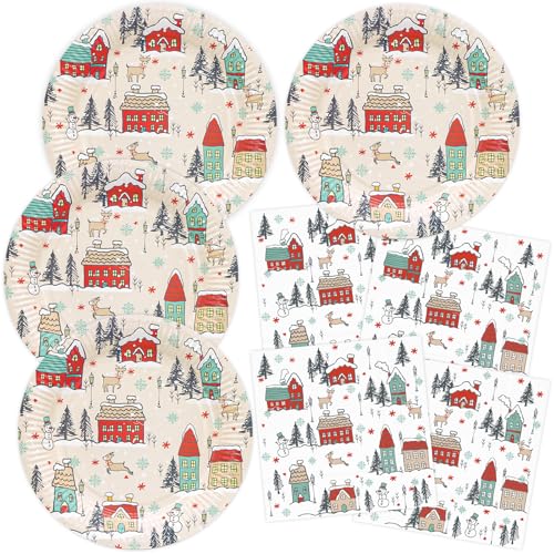 HNH Pappteller mit Servietten Set Weihnachten für 20 Personen Verschneite Straßen Weihnachtsteller Weihnachtsservietten Papierteller Papierservietten für Weihnachten Partygeschirr HNH Pappteller mit Servietten Set Weihnachten für 20 Personen Verschneite Straßen Weihnachtsteller Weihnachtsservietten Papierteller Papierservietten für Weihnachten Partygeschirr von HNH