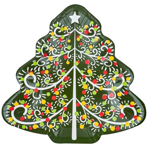 HNH Weihnachten Pappteller Set 30cm Weihnachtsbaumform 20er-Set Papierteller Weihnachtsbäumen Partygeschirr Weihnachtsteller von HNH