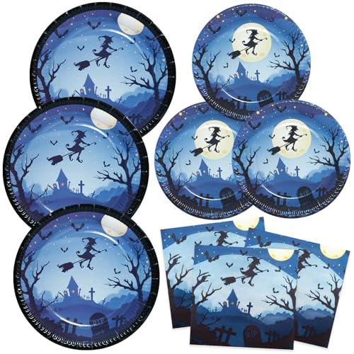 Halloween Hexe Pappteller Set mit Servietten und Dessertteller 48 Stück Partygeschirr Set Deko Halloween Hexe Pappteller Set mit Servietten und Dessertteller 48 Stück Partygeschirr Set Deko von HNH
