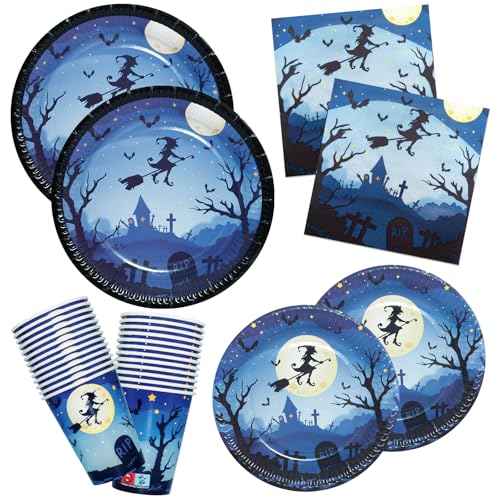 Pappteller Halloween Hexe Servietten, Pappbecher, Dessertteller 100er-Set Partyteller Papierservietten Set Partygeschirr Deko Pappteller Halloween Hexe Servietten, Pappbecher, Dessertteller 100er-Set Partyteller Papierservietten Set Partygeschirr Deko von HNH