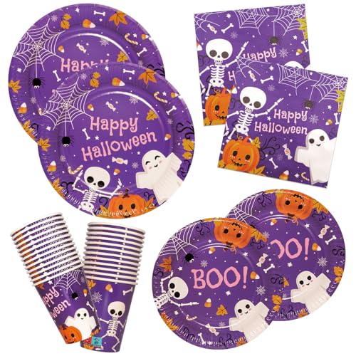 Pappteller Halloween Servietten, Pappbecher, Dessertteller 100er-Set Niedliche Gespenste Lila Partyteller Papierservietten Set Partygeschirr Deko Pappteller Halloween Servietten, Pappbecher, Dessertteller 100er-Set Niedliche Gespenste Lila Partyteller Papierservietten Set Partygeschirr Deko von HNH