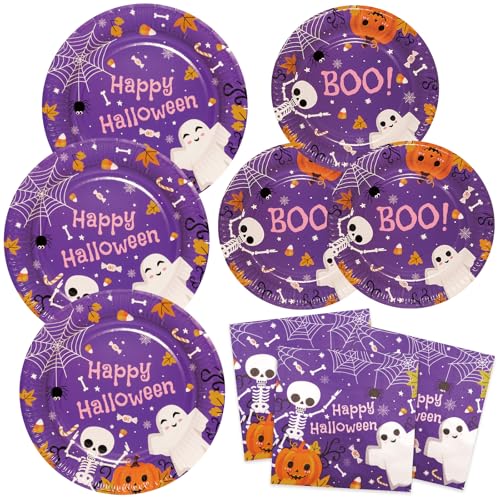 Pappteller Halloween Servietten Dessertteller Set 48 Stück Niedliche Gespenste Partygeschirr Set Deko, Lila Pappteller Halloween Servietten Dessertteller Set 48 Stück Niedliche Gespenste Partygeschirr Set Deko, Lila von HNH