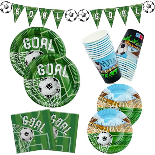 102 Stück Pappteller Servietten Pappbecher Tischdecke Partygeschirr Set für Fußballparty von HNH