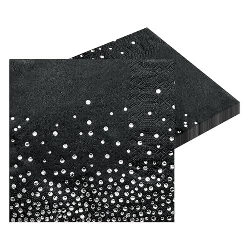 Servietten, 20 Stück Schwarz mit Gepunktete Silber Goldfolie Party Servietten 3-lagig Papier Servierten, Cocktail Serviette 33 x 33cm Papierservietten Servietten, 20 Stück Schwarz mit Gepunktete Silber Goldfolie Party Servietten 3-lagig Papier Servierten, Cocktail Serviette 33 x 33cm Papierservietten von HNH