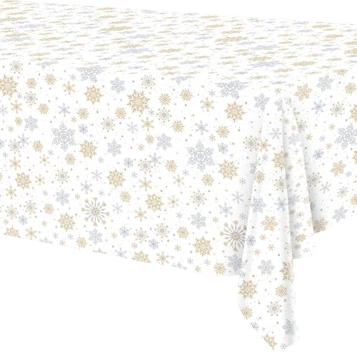 Weihnachten Party Tischdecken 2 Stück Schneeflocke Tischedecke für Weihnachten Tischdeko, 137 x 274 cm von HNH