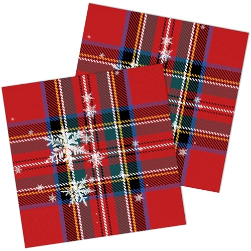 Weihnachten Servietten 50 Stück Schottisches Rot und Schneeflocken Papierservietten Party Servierten 33 x 33 cm Weihnachtsservietten Weihnachten Servietten 50 Stück Schottisches Rot und Schneeflocken Papierservietten Party Servierten 33 x 33 cm Weihnachtsservietten von HNH