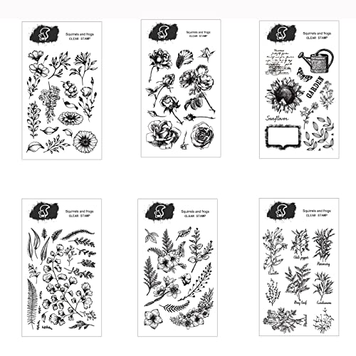 Scrapbooking Silikonstempel Set, 6 Stück Klar Silikonstempel Set Vintage Pflanzen Blumen Silikonstempel Clearstamp Set für DIY Bullet Journal Scrapbooking Fotoalbum Kartenherstellung von HNJKJEU