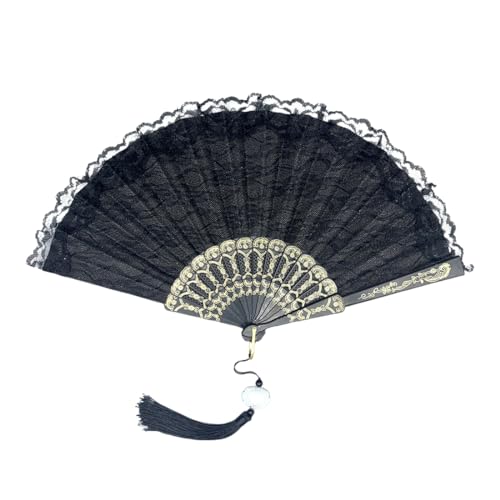 HNJUSR Spitze Fächer Hochzeitsfächer Brautfächer Faltfächer Tanzfächer Für Hochzeit mit Anhänger Handfächer Spitze für Schauspiel Tanz Fecher Damen für Abschlussball Party Hochzeit (Schwarz) HNJUSR Spitze Fächer Hochzeitsfächer Brautfächer Faltfächer Tanzfächer Für Hochzeit mit Anhänger Handfächer Spitze für Schauspiel Tanz Fecher Damen für Abschlussball Party Hochzeit (Schwarz) von HNJUSR