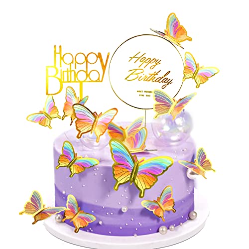 Schmetterlinge Tortendeko,22 Stück Tortendeko Geburtstag Tortendeko Geburtstag Mädchen,Kommt mit 2 Acryl-Kuchenaufsätzen zum Geburtstag für Mädchen, Geburtstagsfeiern(Farbe) von HNLMZ