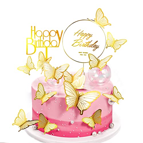 Schmetterlinge Tortendeko,22 Stück Tortendeko Geburtstag Tortendeko Geburtstag Mädchen,Kommt mit 2 Acryl-Kuchenaufsätzen zum Geburtstag für Mädchen, Geburtstagsfeiern(Off-Weiß) von HNLMZ