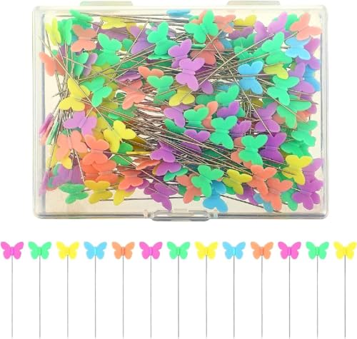 HNMZDS 200 Stück farbige Nähnadeln mit flachem Kopf, gerade Nadeln mit Aufbewahrungsbox, Schmetterlings-Quiltnadel für Stoff-Schneiderei, Basteln, Dekoration HNMZDS 200 Stück farbige Nähnadeln mit flachem Kopf, gerade Nadeln mit Aufbewahrungsbox, Schmetterlings-Quiltnadel für Stoff-Schneiderei, Basteln, Dekoration von HNMZDS