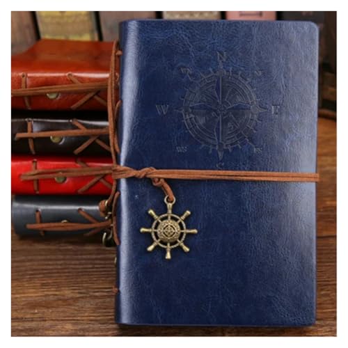 HNULGVI spiralbuch Retro Tagebuch Notizblock Vintage Leder Austauschbare Schreibwaren Traveler Journal(Blue,Small 105x145mm) von HNULGVI