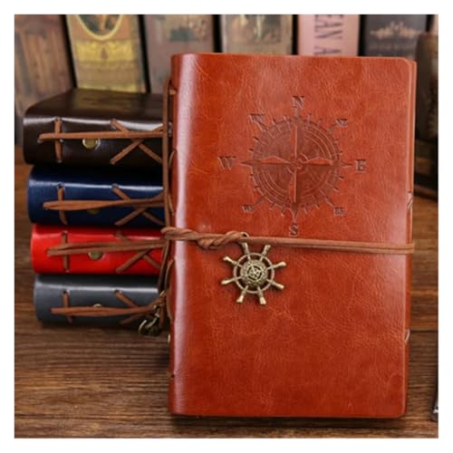 HNULGVI spiralbuch Retro Tagebuch Notizblock Vintage Leder Austauschbare Schreibwaren Traveler Journal(Brown,Large 165x235mm) von HNULGVI