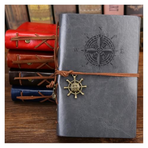 HNULGVI spiralbuch Retro Tagebuch Notizblock Vintage Leder Austauschbare Schreibwaren Traveler Journal(Gray,Medium 130x185mm) von HNULGVI