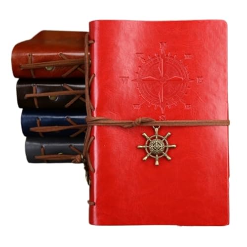 HNULGVI spiralbuch Retro Tagebuch Notizblock Vintage Leder Austauschbare Schreibwaren Traveler Journal(Red,Medium 130x185mm) von HNULGVI