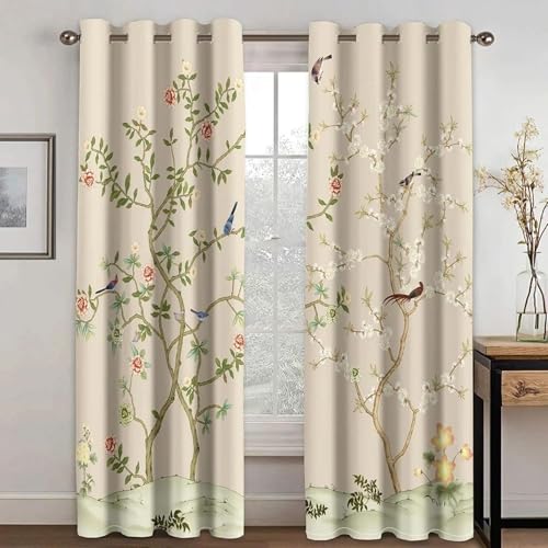 HNYDM Fenstervorhänge mit Vogel- und Blumenmotiv, traditionelle chinesische Kultur, für Kinderzimmer, Wohnzimmer, Dekoration, Küchendekor, Vorhänge, Jalousien WxH/2x132x214cm verdunkelungsvorhang HNYDM Fenstervorhänge mit Vogel- und Blumenmotiv, traditionelle chinesische Kultur, für Kinderzimmer, Wohnzimmer, Dekoration, Küchendekor, Vorhänge, Jalousien WxH/2x132x214cm verdunkelungsvorhang von HNYDM
