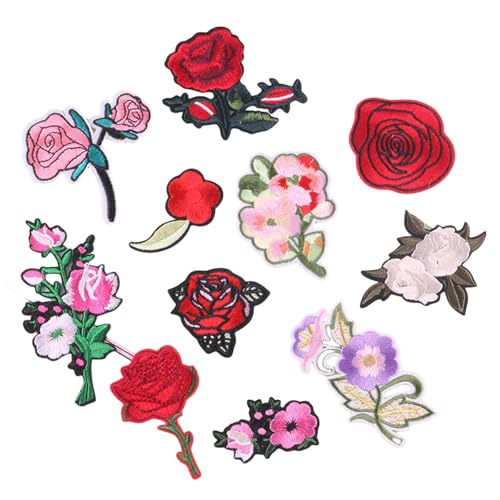 11 x Blumen-Aufnäher zum Aufbügeln, bestickte Rose, zum Aufbügeln oder Aufnähen, Applikation für Kinderkleidung, Jacken, Jeans, Taschen von HNsdsvcd