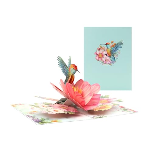 3D-Popup-Grußkarte mit Kolibri-Blume, handgefertigte Grußkarte mit Umschlag zum Geburtstag, faltbare Segenskarte von HNsdsvcd
