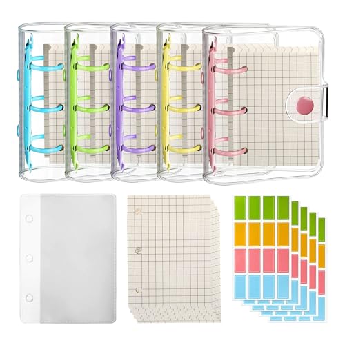 5 Sets transparente 3-Ring-Binderumschläge für lose Blätter mit Nachfüllpapier, farbige Etikettenaufkleber, 3 Ringe, Kartentasche 5 Sets transparente 3-Ring-Binderumschläge für lose Blätter mit Nachfüllpapier, farbige Etikettenaufkleber, 3 Ringe, Kartentasche von HNsdsvcd