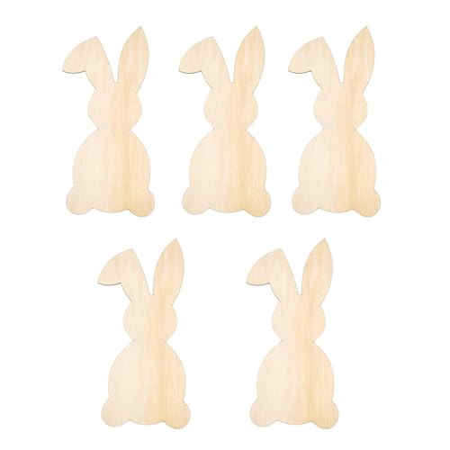 5 Stück Kaninchen-Ei-Form, Holzausschnitte, unlackierte Holzscheiben, Tierform, Holzscheiben für Heimdekoration, Malerei von HNsdsvcd